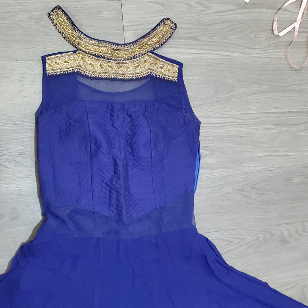 Alter neck Royal blue dress with mesh in waist